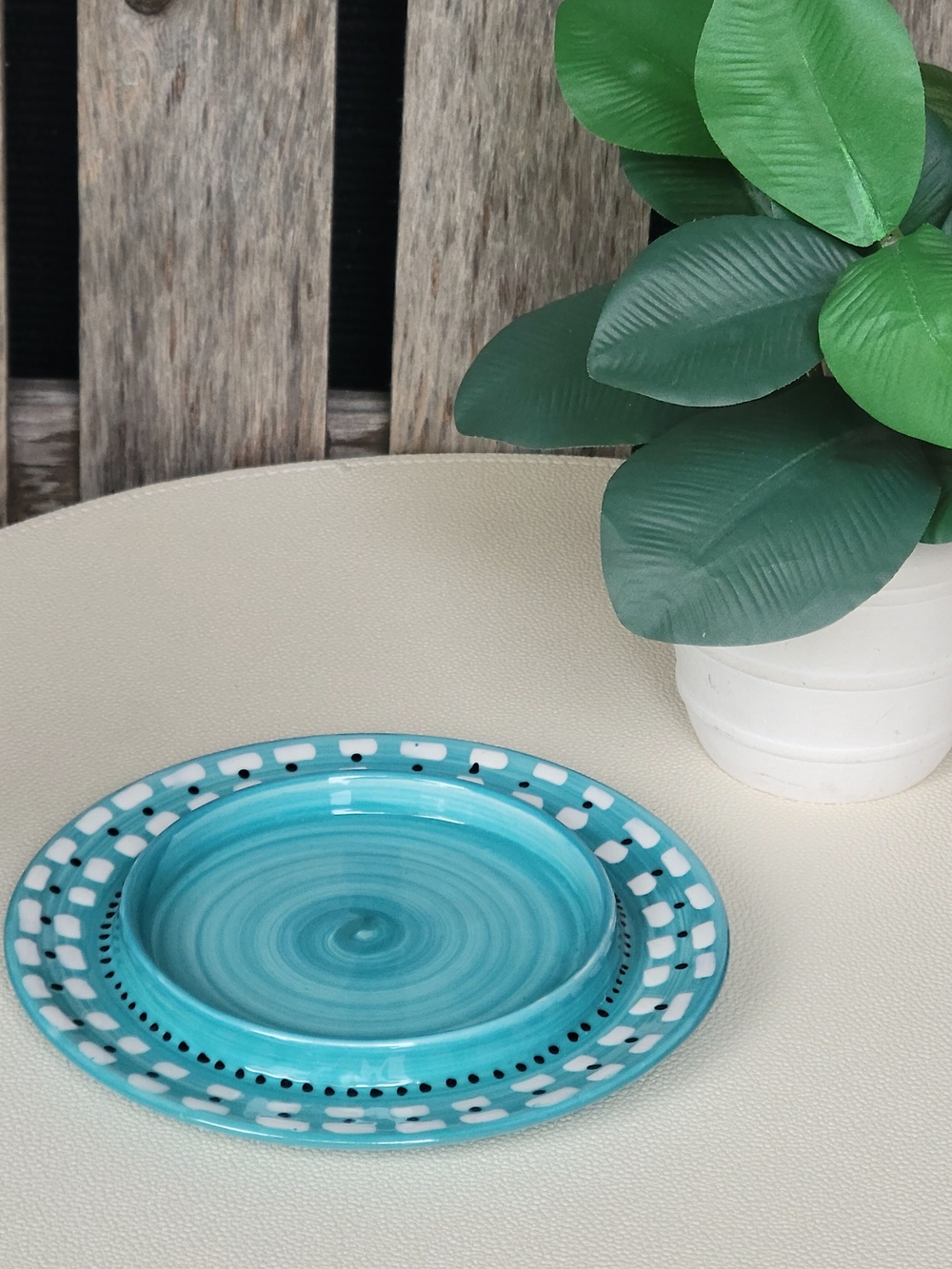 Anthropologie La Boheme Turquoise Swirl Ceramic Candle Holder - Picture 2 of 6